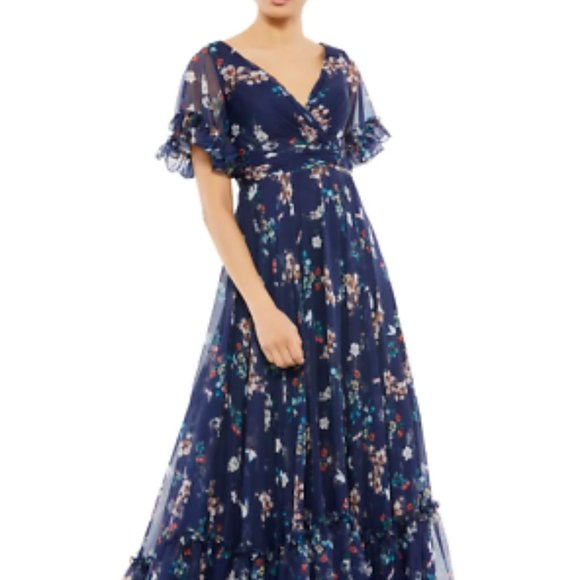 MAC DUGGAL FLORAL EMPIRE WAIST CHIFFON GOWN SZ 14 - Picture 5 of 7